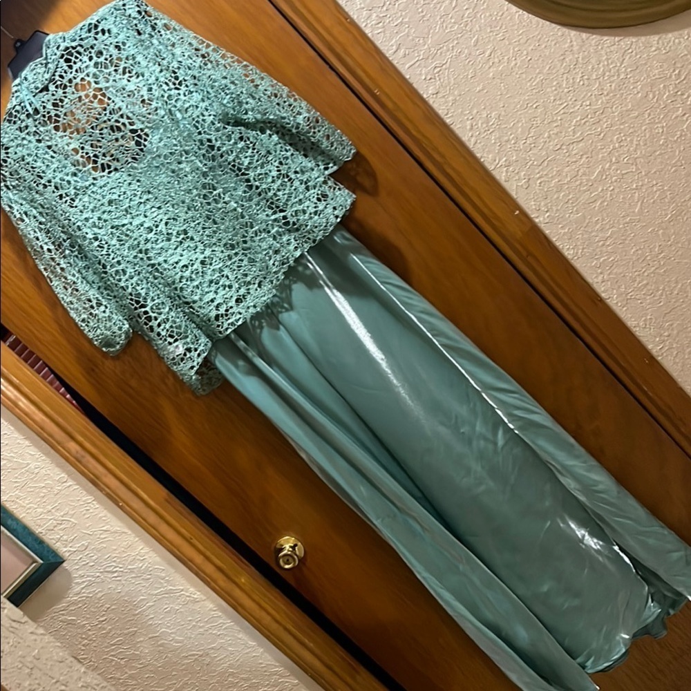 Elegant Green Lace Overlay Dress - Picture 4 of 4